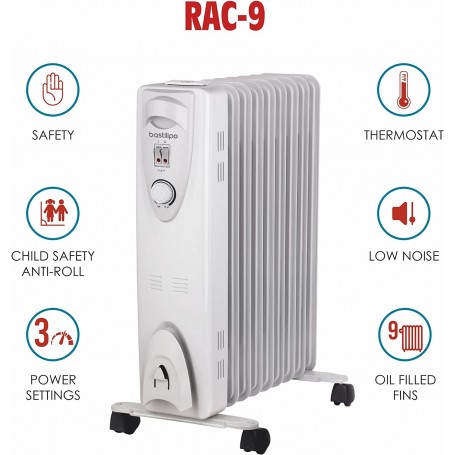Radiador Aceite Confort 1000w 9elementos Termostato Reg  Protec.sobrecalentamiento Luz Indicadora, Asa 37x39x14 Cm