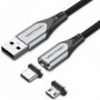 Cable de Carga Magnético USB Tipo-C con Adaptador MicroUSB Vention CQMHF/ USB Macho/ USB Tipo-C Macho - MicroUSB Macho/ Hasta 60