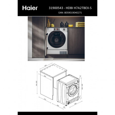 Secadora integrable HAIER HDBI H7A2TBEX-S 7Kg - Devoraprecios