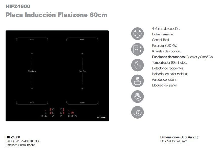 VITROCERAMICA DIGITAL HYUNDAI HIFZ4600 60CM 4/ZONAS - Image 3