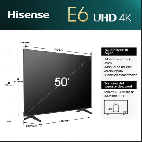 Televisor HISENSE 50E6NT 50" UHD 4K VIDAA - Image 3