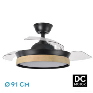 Ventilador de techo Retractil Abrila Iglu Negro/haya 3asp 91cm